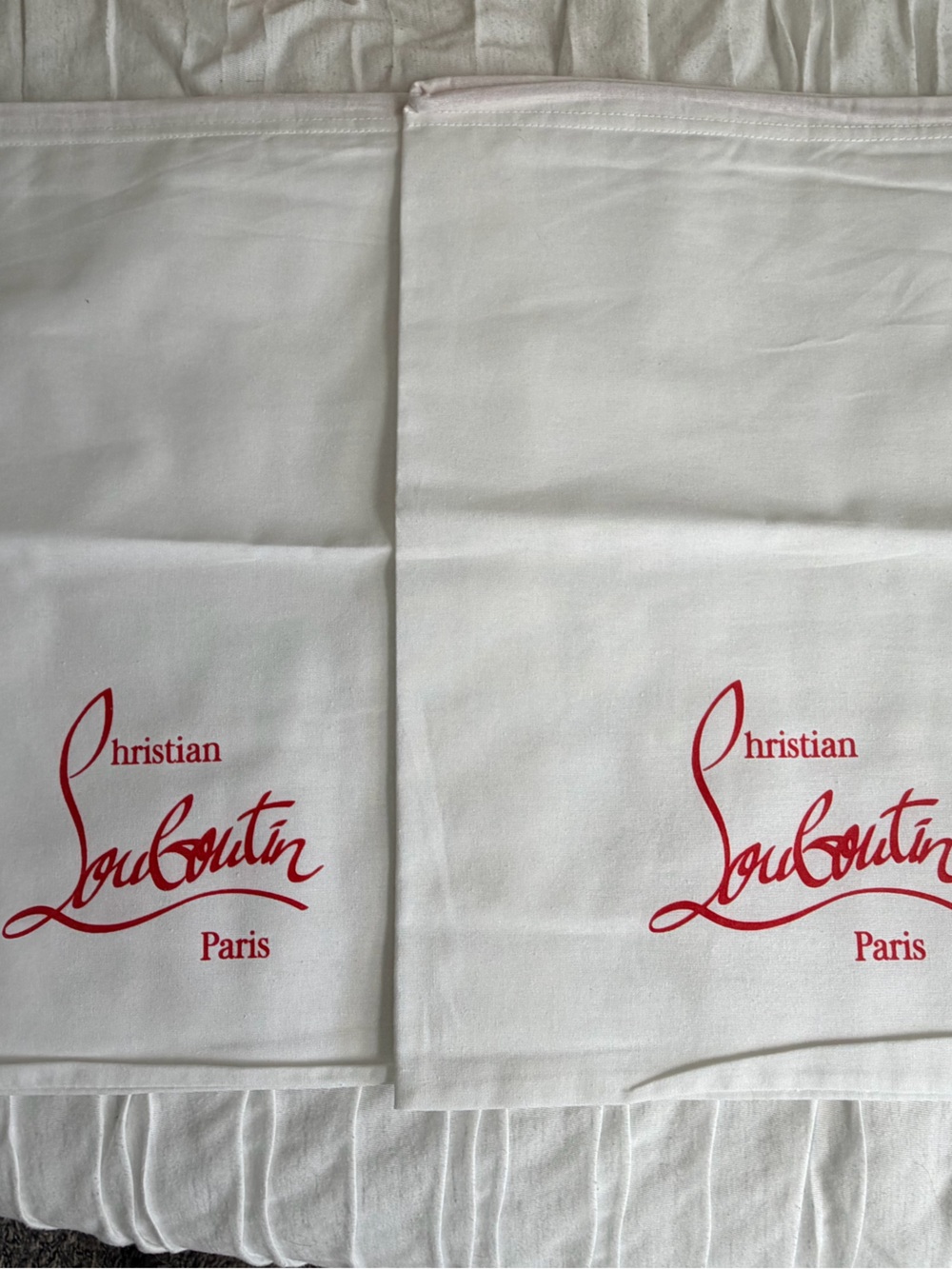 Christian Louboutin White Dust Bags with Red Logo Set with pair of white laces